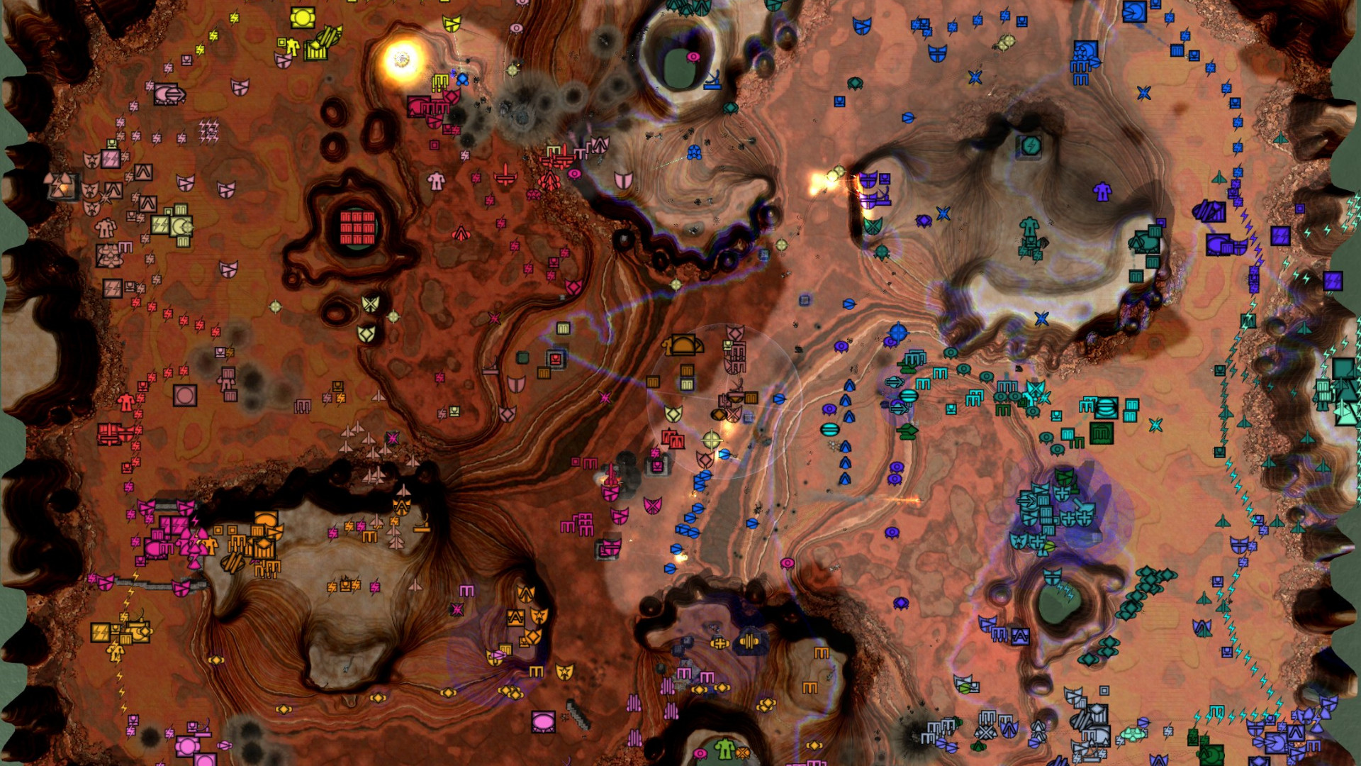 Capture d'écran du jeu zéro k avec des centaines de symboles sur un terrain désertique